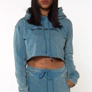golden aesthetics GA Her Raw Crop Hoodie - color blue